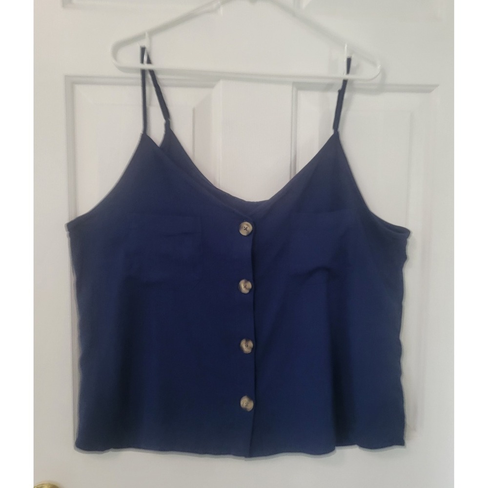 Market & Spruce XL Navy Blue Button Front Cami Tank‎ Top Adjustable Straps NWT